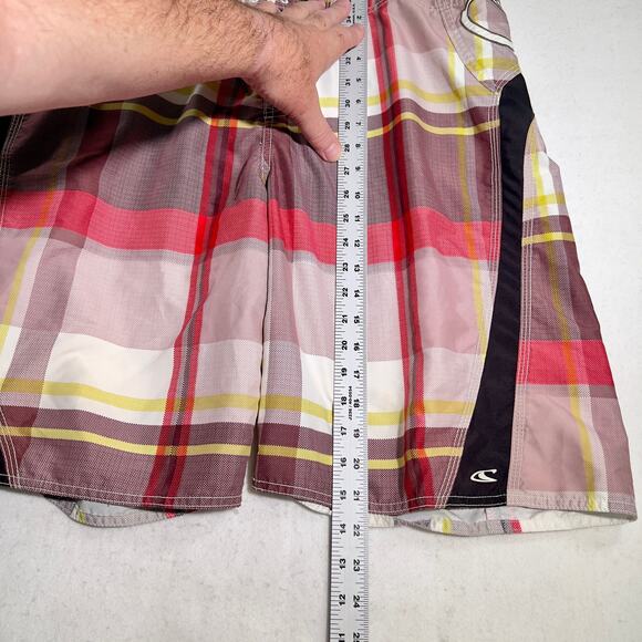 O'Neill Plaid Boardshorts Men's 37W Zip Side Pocket Hook & Loop &Tie String - Picture 6 of 11